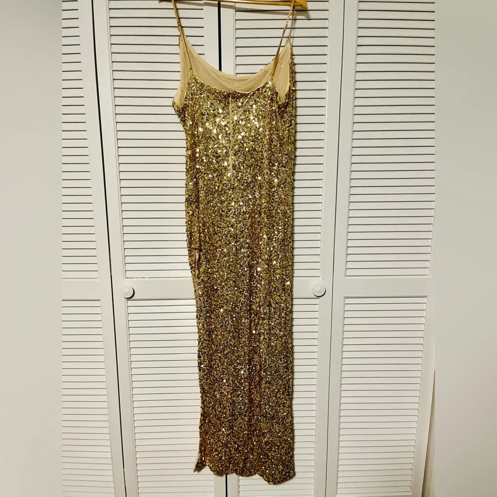 Gold Sequin Embellished Gown Dress - Picture 7 of 12